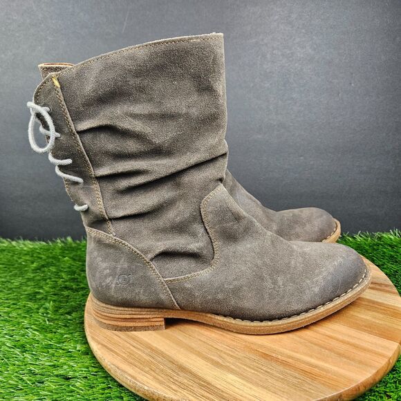 Born Shasta Women's Distressed 10 Grey Suede Zippered Lace Hiking Combat Boots - Picture 1 of 12